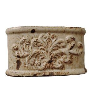 Cream Decorative Planter With Ornate Floral Relief Design 8 X 3.5 NEW